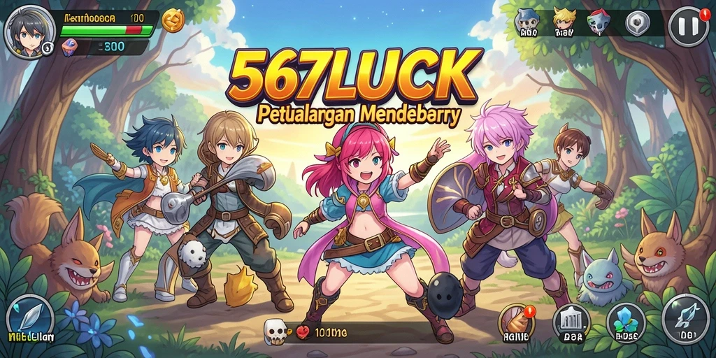 Screenshot 567LUCK yang menampilkan karakter dan pertarungan seru.