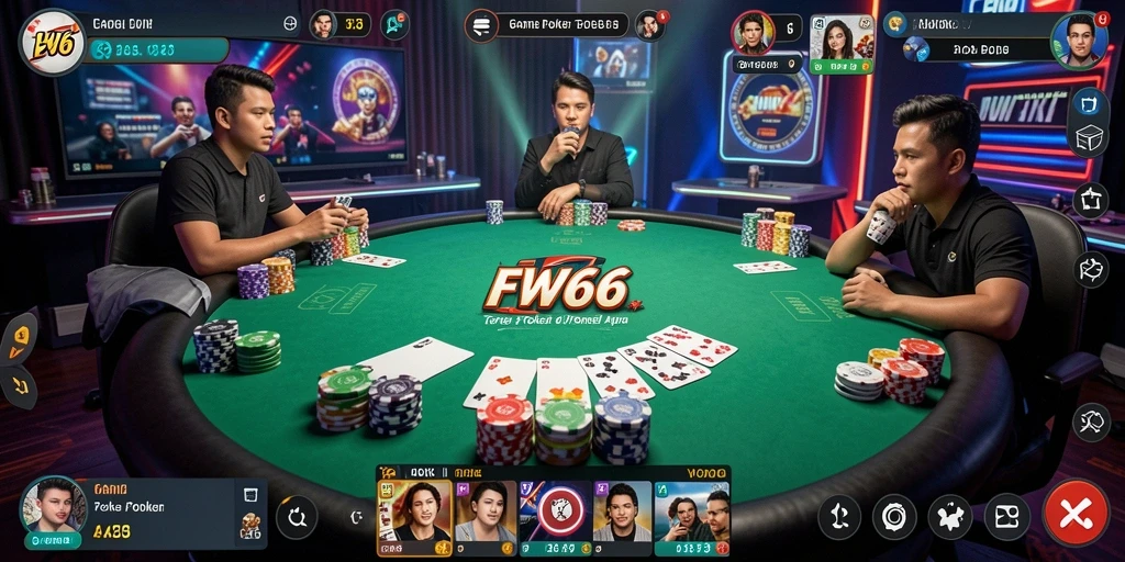 Screenshot FW66 menampilkan aksi permainan Poker yang seru dan mendebarkan.
