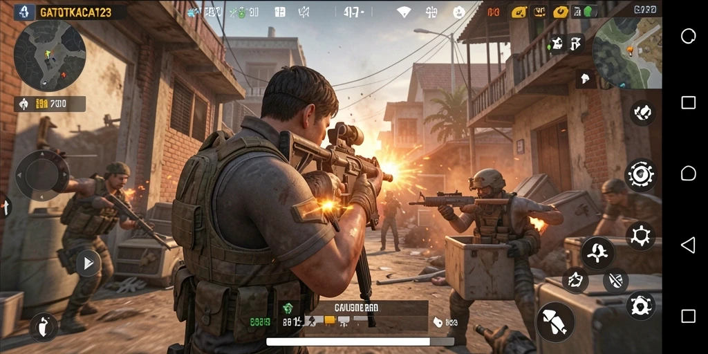 Screenshot GATOTKACA123 menampilkan keseruan gameplay FPS yang mendebarkan.