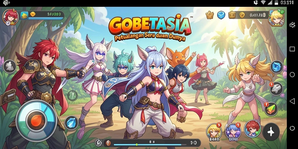 Screenshot permainan GOBETASIA dengan karakter anime yang beraksi.