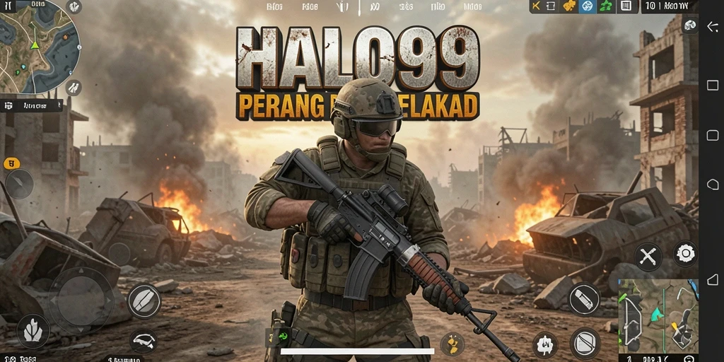 Tampilan gameplay intens di <strong>HALO99</strong> saat pertarungan dengan musuh.