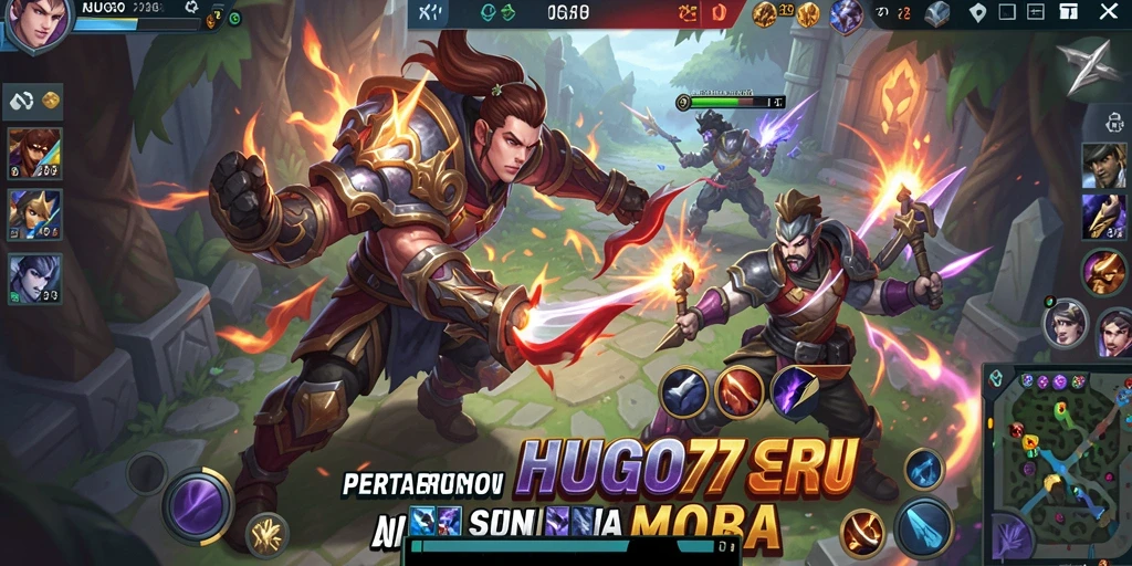 Screenshot HUGO77 yang menampilkan gameplay seru di arena MOBA.