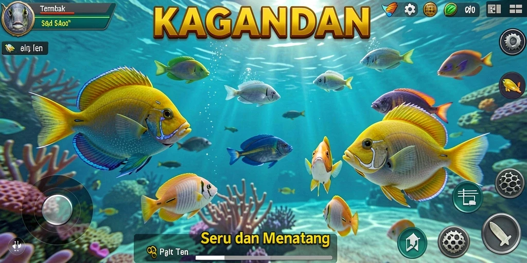 Screenshot gameplay KAGANDAN yang menampilkan aksi tembak ikan yang seru.
