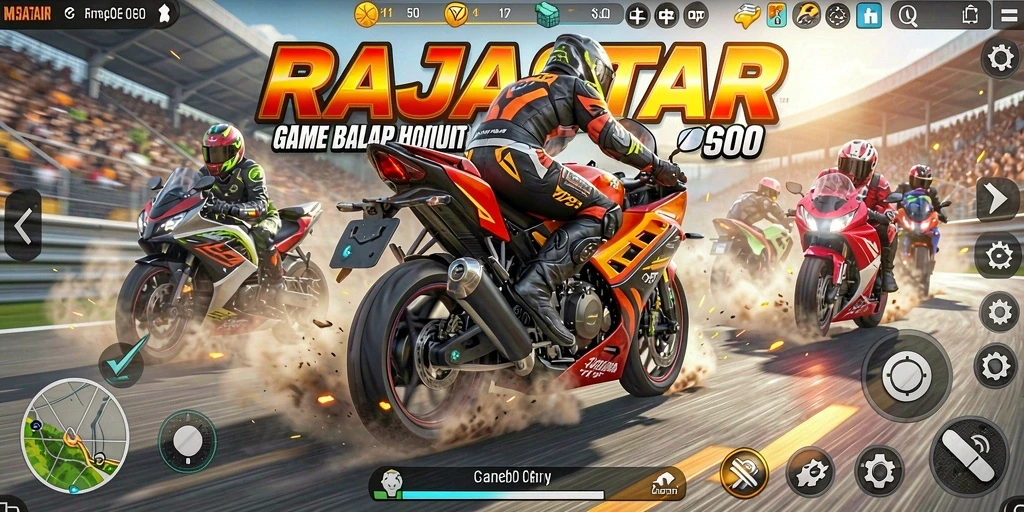 Tampilan gameplay menakjubkan dalam balapan motor RAJASTAR.