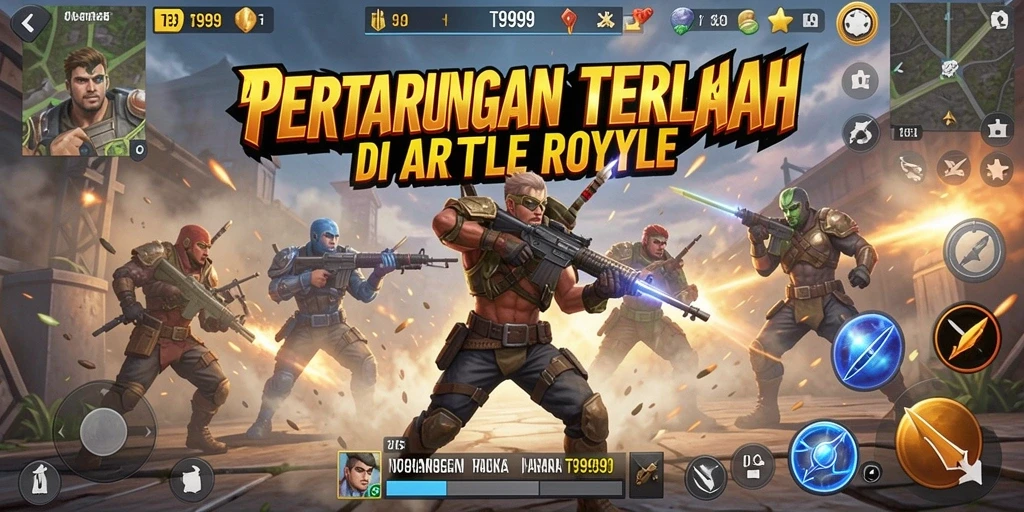 Screenshot T9999 menampilkan aksi seru dalam game Battle Royale.